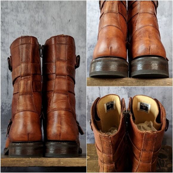 FRYE Veronica Tanker Moto boot in Cognac - Picture 4 of 8